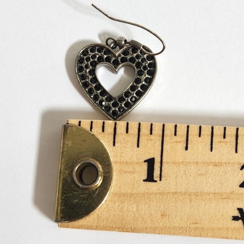 Vintage Silver Cubic Zirconia and Onyx Heart Drop - Picture 6 of 6